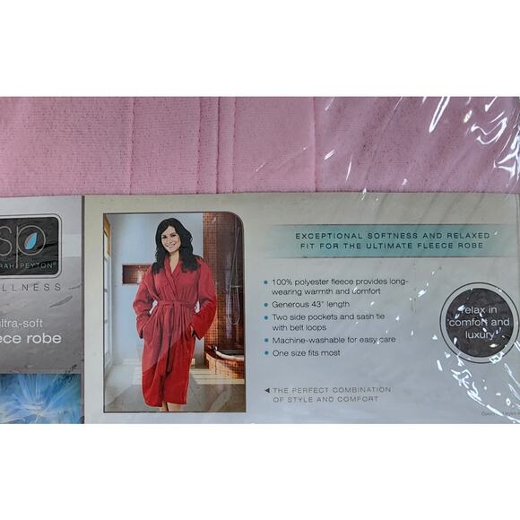 Sarah Peyton Wellness Ultra Soft Fleece Robe Pink 43 Inches In Length One Size - Picture 3 of 7